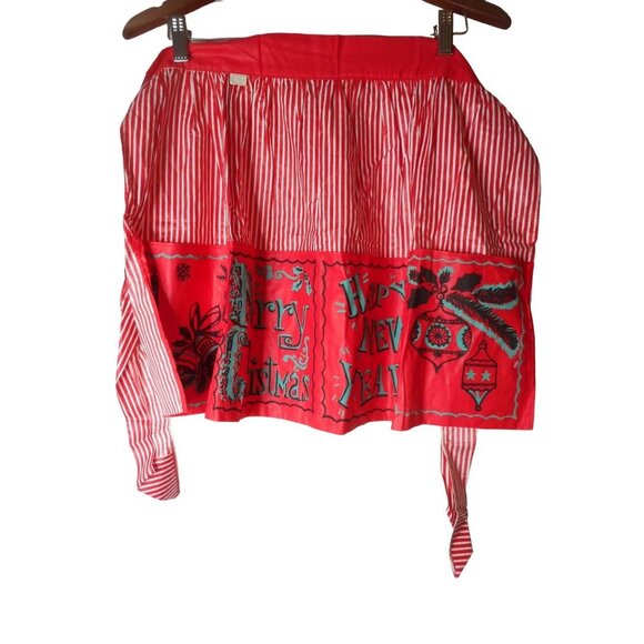 NWT Vintage Holiday Christmas New Year Red Green Striped half apron Estate Find - Picture 1 of 8